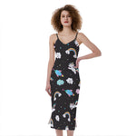 Star Space Unicorn Pattern Print Slim Fit Midi Cami Dress