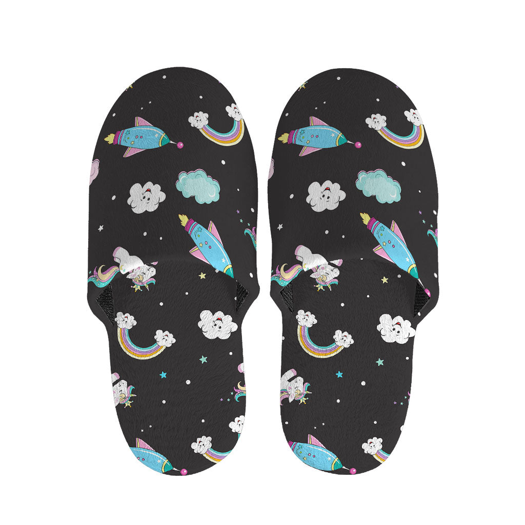 Star Space Unicorn Pattern Print Slippers