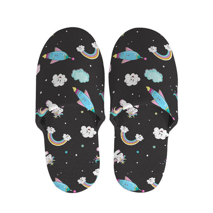 Star Space Unicorn Pattern Print Slippers