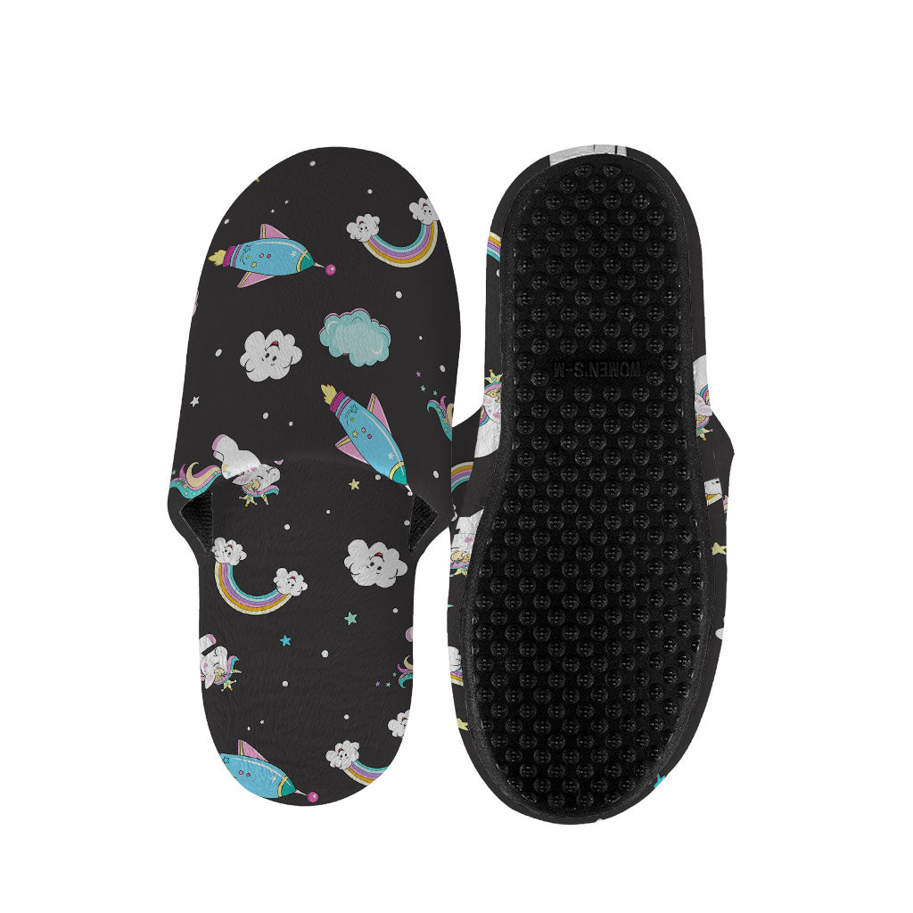 Star Space Unicorn Pattern Print Slippers