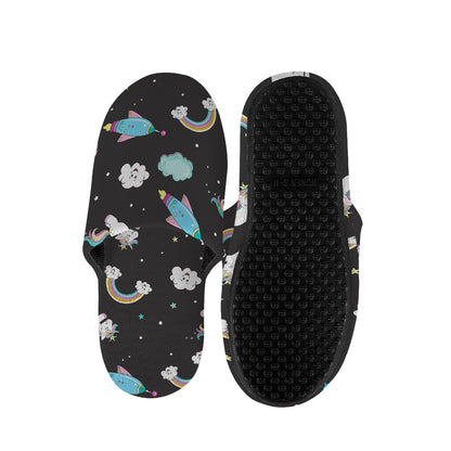 Star Space Unicorn Pattern Print Slippers