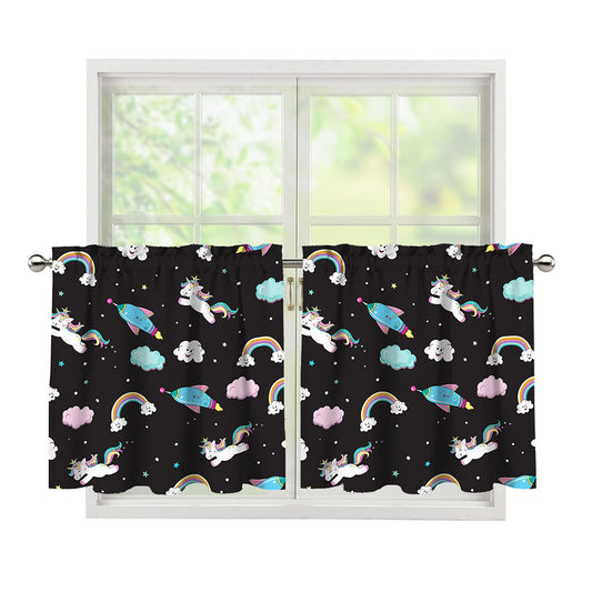 Star Space Unicorn Pattern Print Tier Curtains