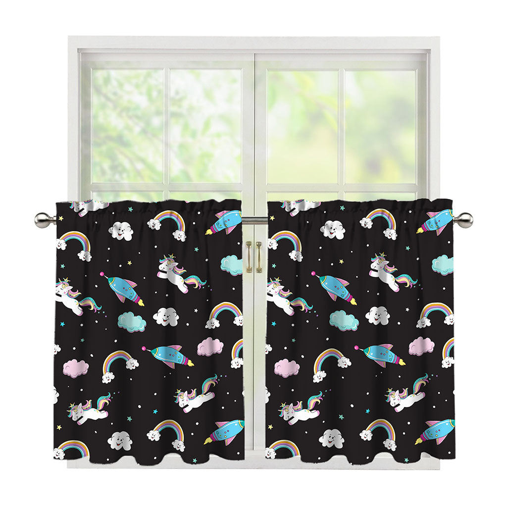 Star Space Unicorn Pattern Print Tier Curtains
