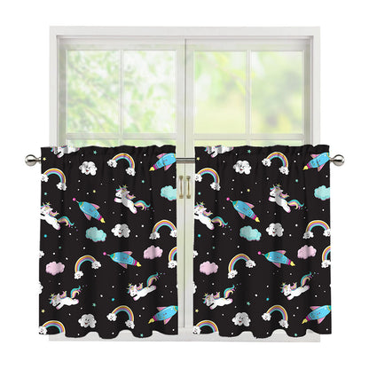 Star Space Unicorn Pattern Print Tier Curtains