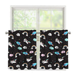 Star Space Unicorn Pattern Print Tier Curtains