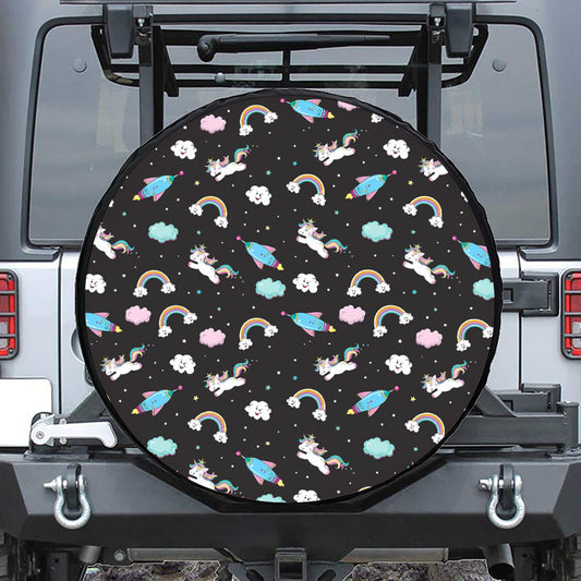 Star Space Unicorn Pattern Print Tire Cover