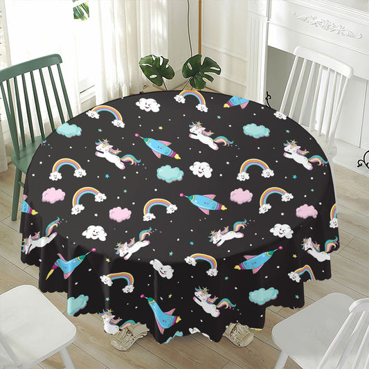 Star Space Unicorn Pattern Print Waterproof Round Tablecloth