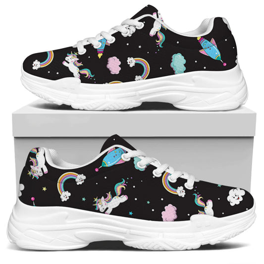 Star Space Unicorn Pattern Print White Chunky Shoes