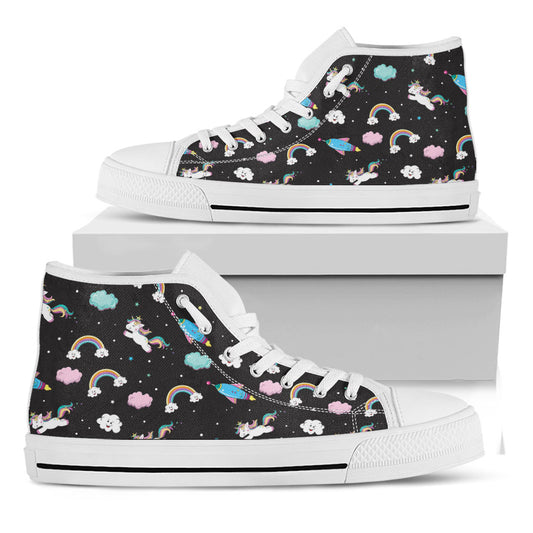 Star Space Unicorn Pattern Print White High Top Sneakers