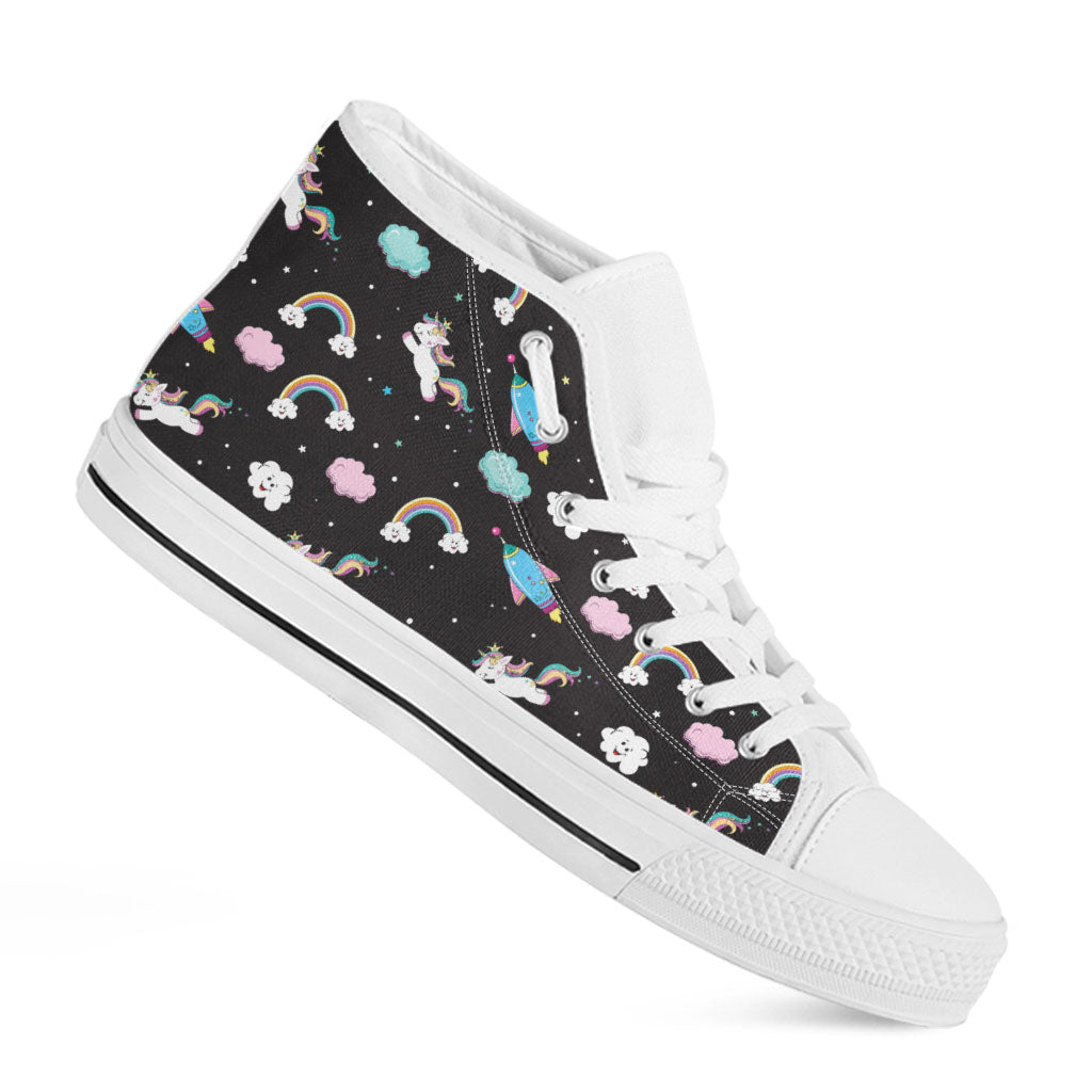 Star Space Unicorn Pattern Print White High Top Sneakers
