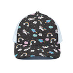 Star Space Unicorn Pattern Print White Mesh Trucker Cap
