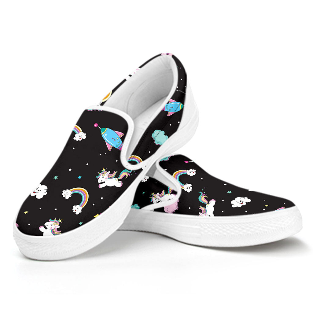 Star Space Unicorn Pattern Print White Slip On Sneakers