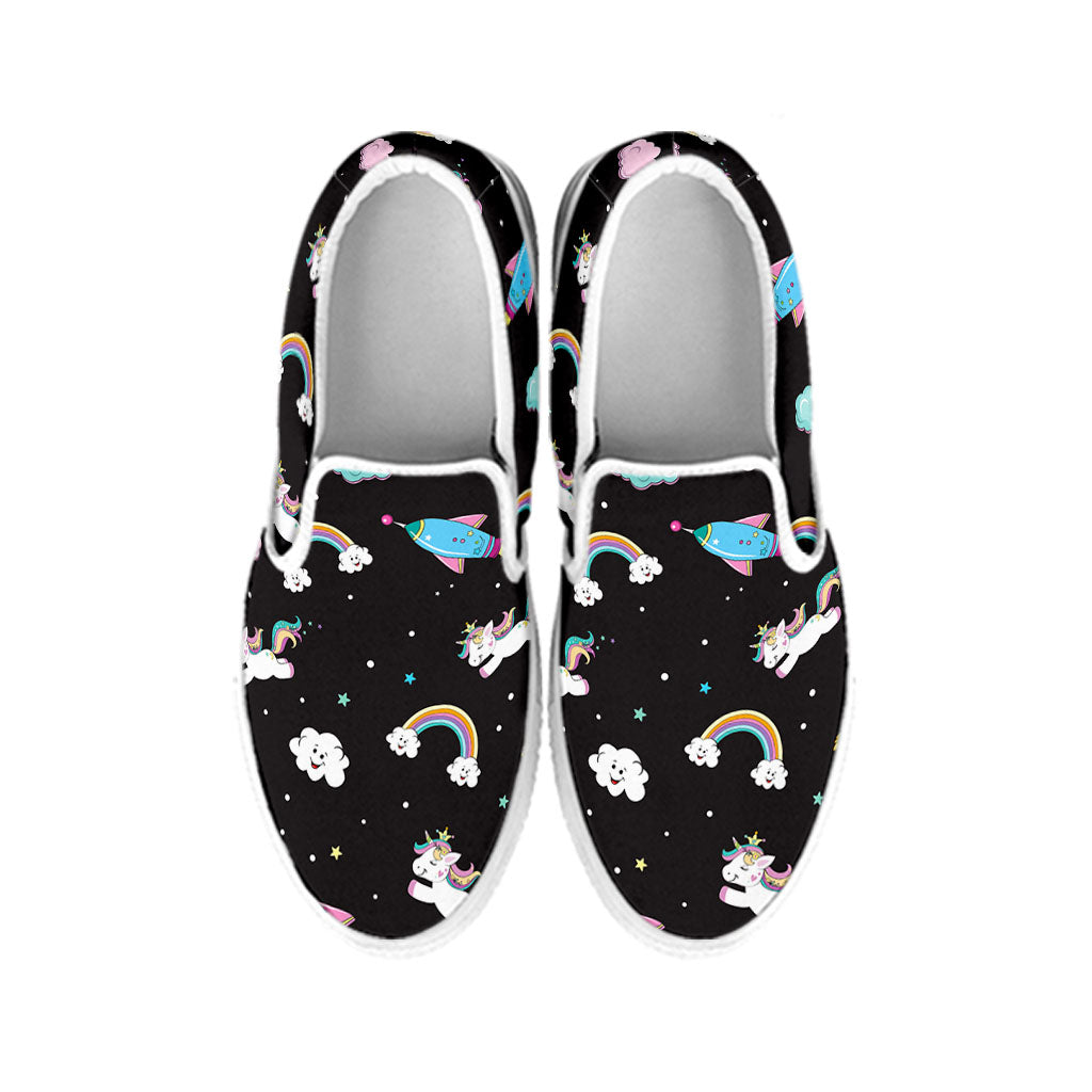 Star Space Unicorn Pattern Print White Slip On Sneakers