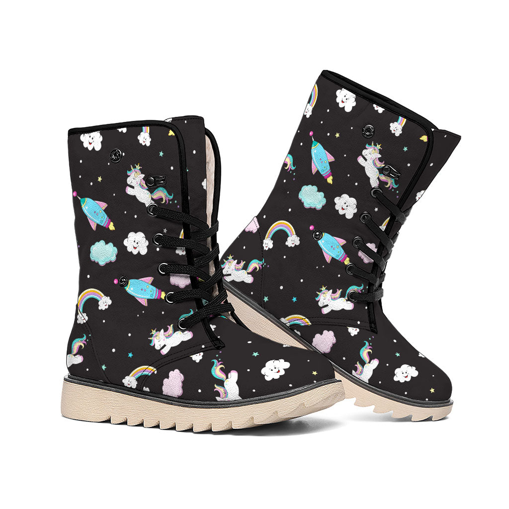 Star Space Unicorn Pattern Print Winter Boots