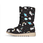 Star Space Unicorn Pattern Print Winter Boots