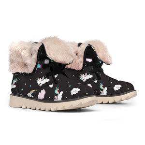 Star Space Unicorn Pattern Print Winter Boots