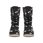 Star Space Unicorn Pattern Print Winter Boots