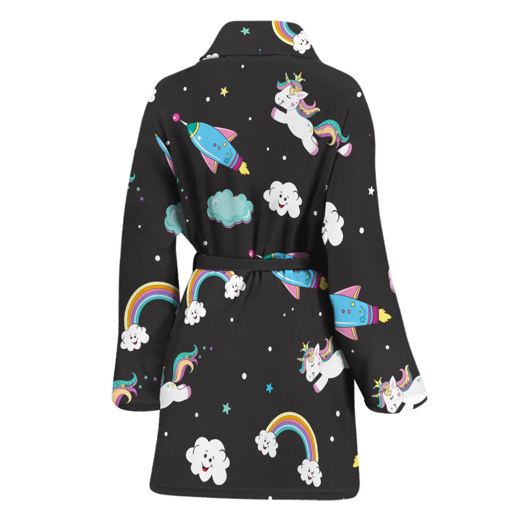 Star Space Unicorn Pattern Print Women's Bathrobe