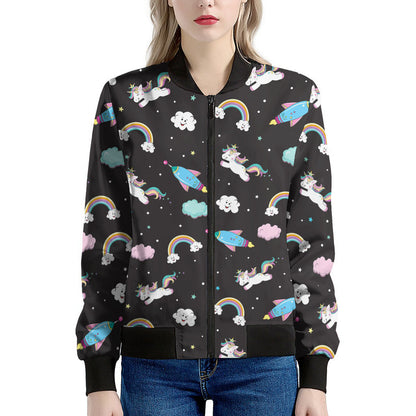 Star Space Unicorn Pattern Print Women's Bomber Jacket