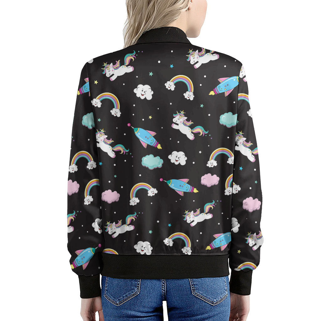 Star Space Unicorn Pattern Print Women's Bomber Jacket
