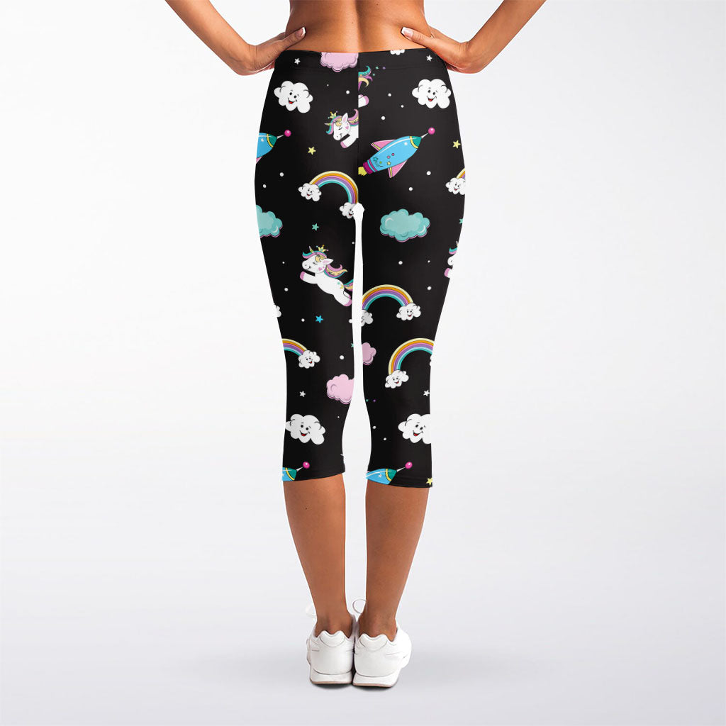 Star Space Unicorn Pattern Print Women's Capri Leggings