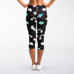 Star Space Unicorn Pattern Print Women's Capri Leggings