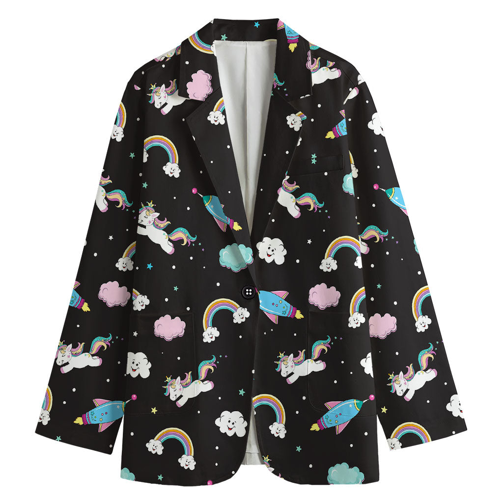 Star Space Unicorn Pattern Print Women's Cotton Blazer
