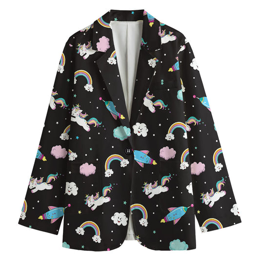 Star Space Unicorn Pattern Print Women's Cotton Blazer