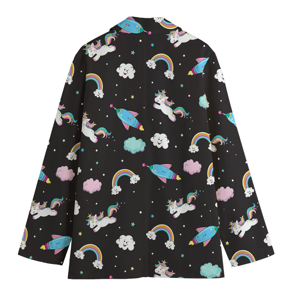 Star Space Unicorn Pattern Print Women's Cotton Blazer