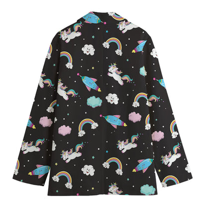 Star Space Unicorn Pattern Print Women's Cotton Blazer