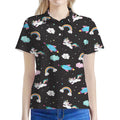 Star Space Unicorn Pattern Print Women's Polo Shirt
