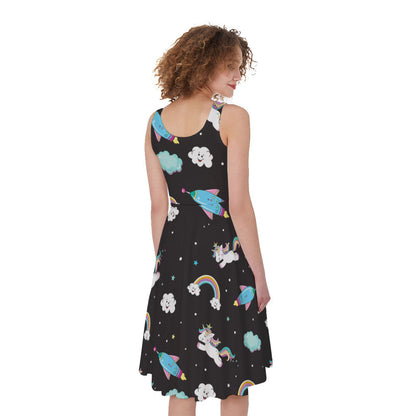 Star Space Unicorn Pattern Print Women's Sleeveless Dress