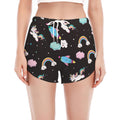 Star Space Unicorn Pattern Print Women's Split Running Shorts