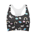 Star Space Unicorn Pattern Print Women's Sports Bra