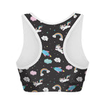Star Space Unicorn Pattern Print Women's Sports Bra