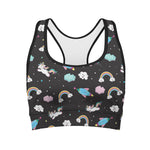 Star Space Unicorn Pattern Print Women's Sports Bra