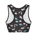 Star Space Unicorn Pattern Print Women's Sports Bra