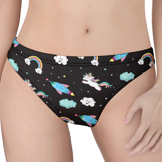 Star Space Unicorn Pattern Print Women's Thong