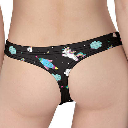 Star Space Unicorn Pattern Print Women's Thong