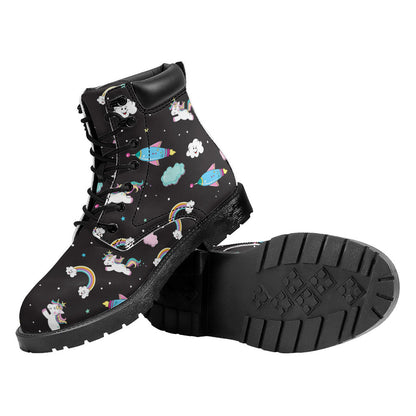 Star Space Unicorn Pattern Print Work Boots