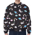 Star Space Unicorn Pattern Print Zip Sleeve Bomber Jacket