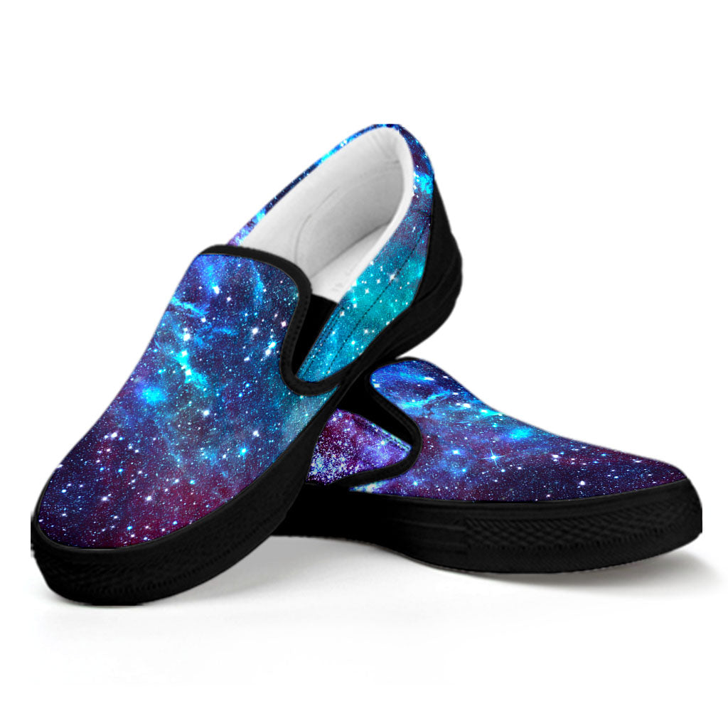 Starfield Nebula Galaxy Space Print Black Slip On Sneakers