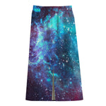 Starfield Nebula Galaxy Space Print Cotton Front Slit Maxi Skirt