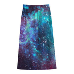 Starfield Nebula Galaxy Space Print Cotton Front Slit Maxi Skirt