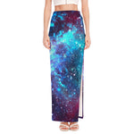 Starfield Nebula Galaxy Space Print High Slit Maxi Skirt