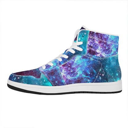 Starfield Nebula Galaxy Space Print High Top Leather Sneakers