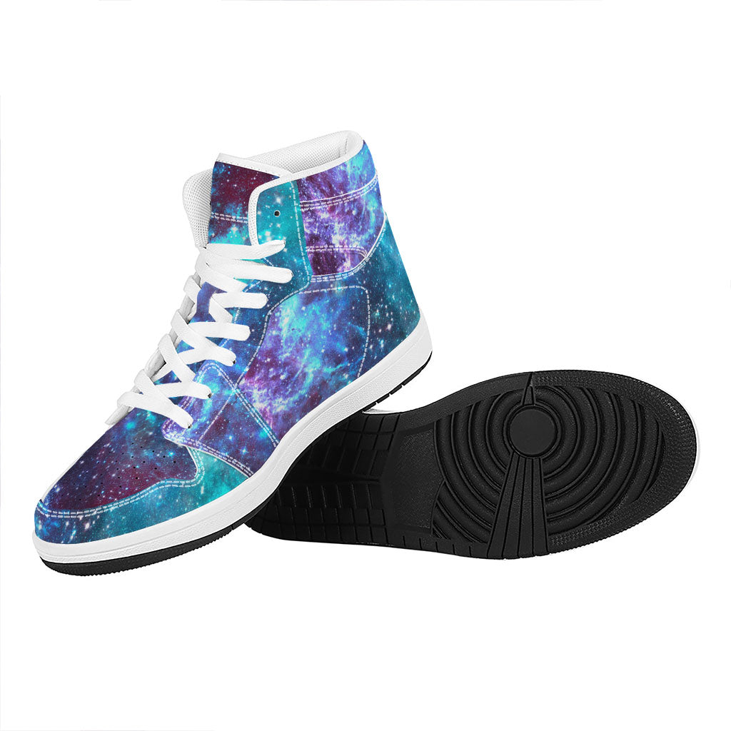 Starfield Nebula Galaxy Space Print High Top Leather Sneakers