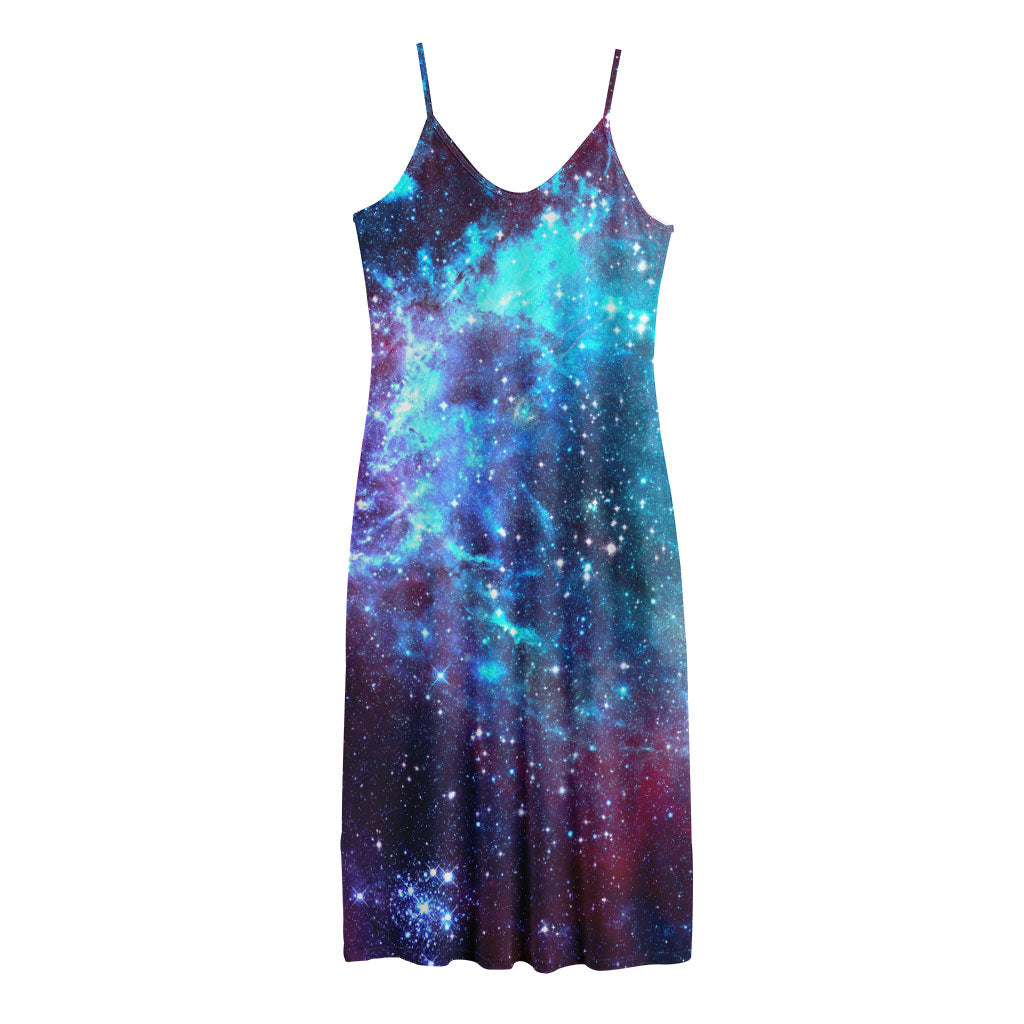 Starfield Nebula Galaxy Space Print Jersey Midi Cami Dress