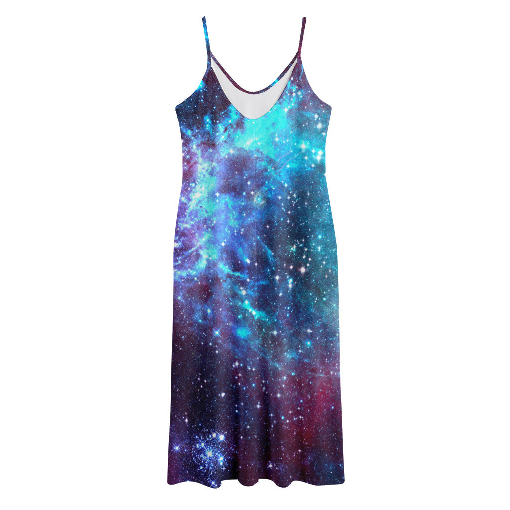 Starfield Nebula Galaxy Space Print Jersey Midi Cami Dress