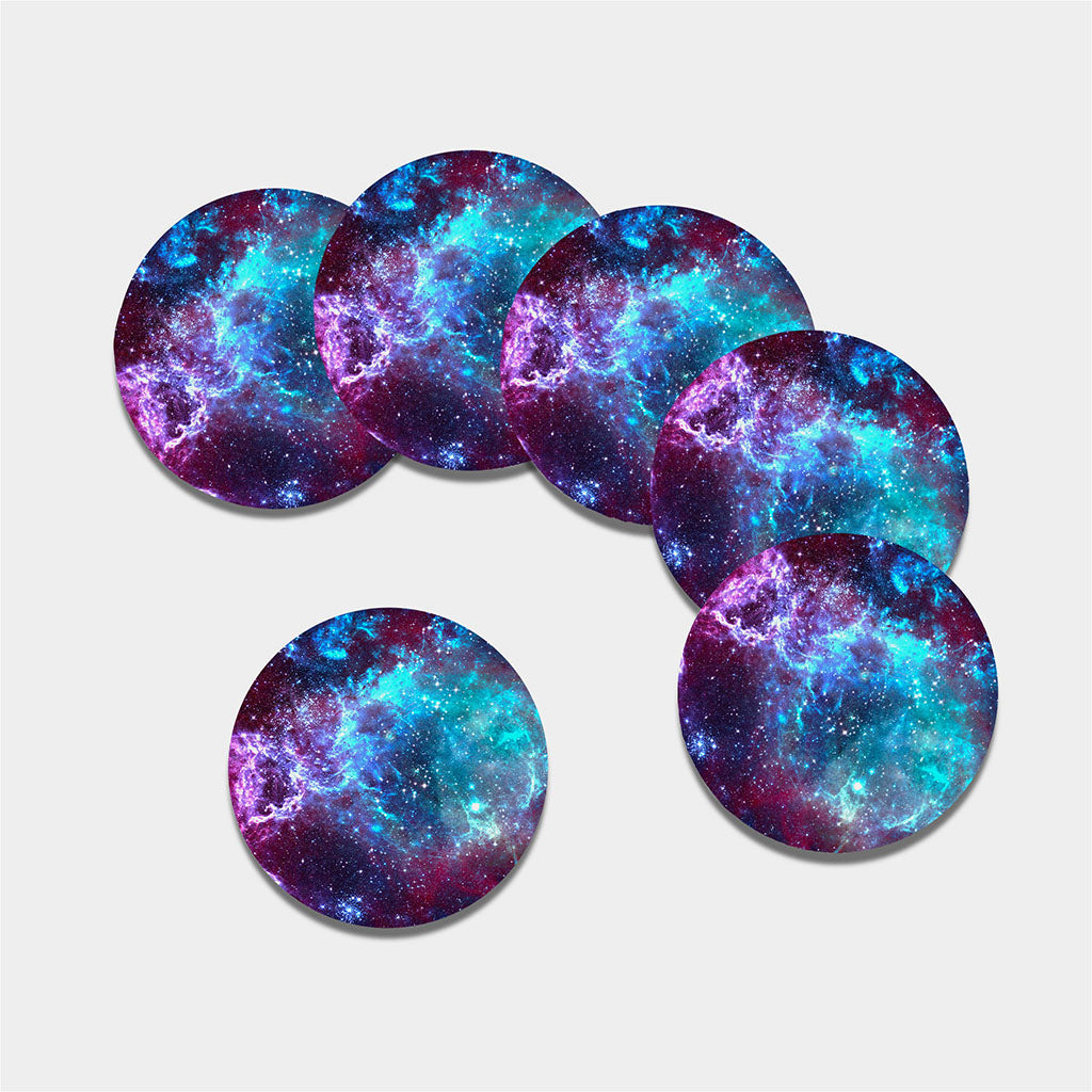 Starfield Nebula Galaxy Space Print Leather Coaster Set